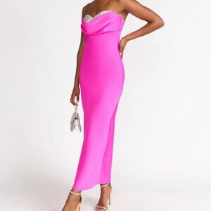 Pink Strapless Cowl Neck Satin Dress
